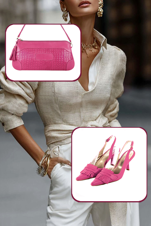 Dress slingback heels in fuchsia pink leather with high spool heels and pointed toe - Top view